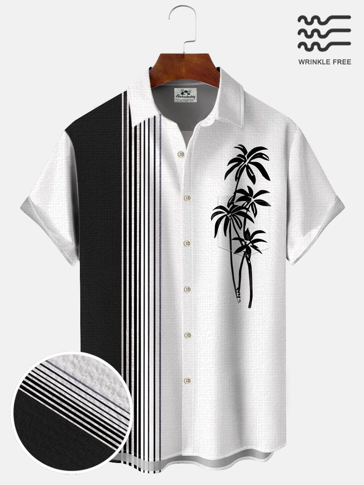 Alohadaddy Bamboo Plant Button Pocket Casual 50S Bowling Short Sleeve Shirt