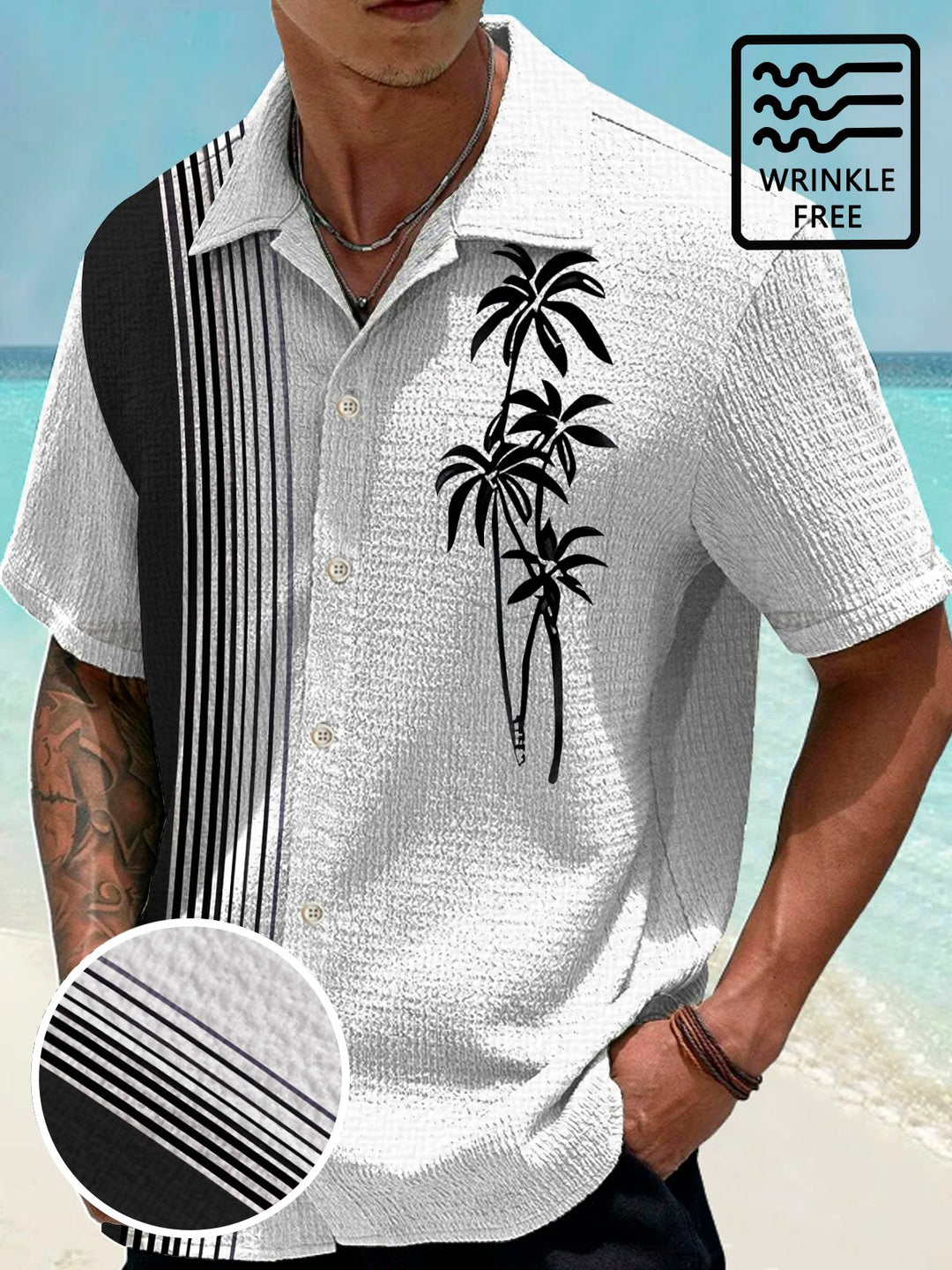Alohadaddy Bamboo Plant Button Pocket Casual 50S Bowling Short Sleeve Shirt