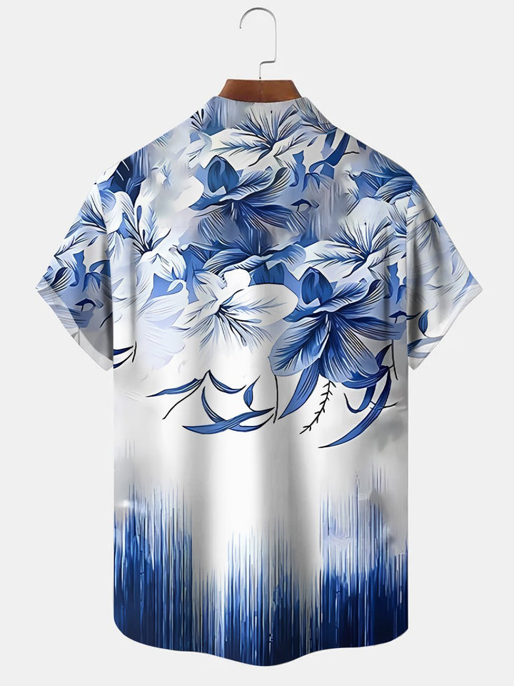 Alohadaddy Plant Leaves Gradient Button Pocket Casual Short Sleeve Shirt