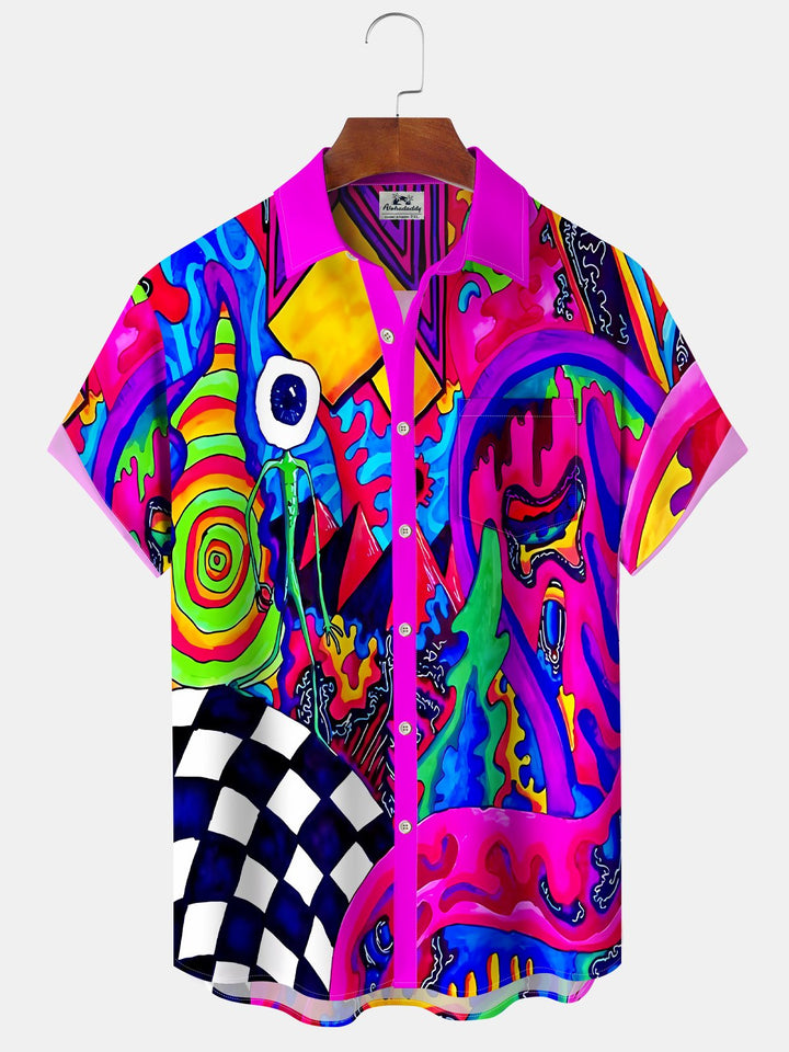 Alohadaddy Abstract Art Button Pocket Casual Short Sleeve Shirt