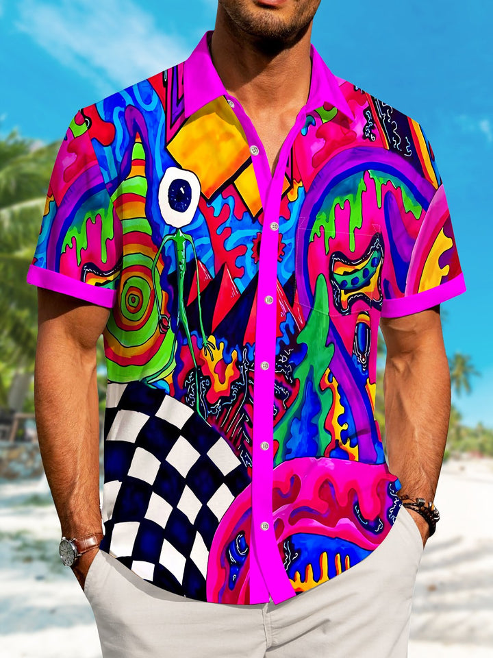 Alohadaddy Abstract Art Button Pocket Casual Short Sleeve Shirt
