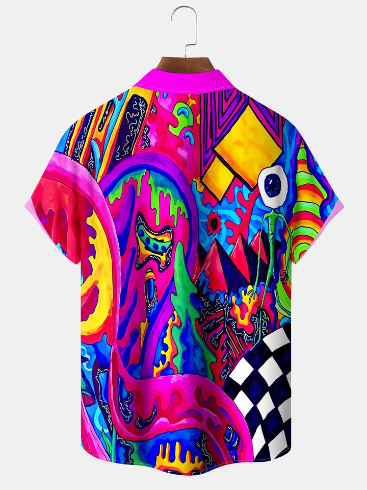 Alohadaddy Abstract Art Button Pocket Casual Short Sleeve Shirt