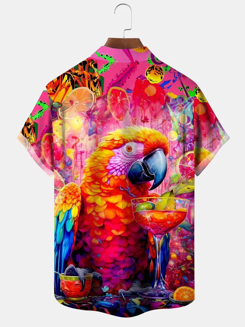 Alohadaddy Parrot Cocktail Button Pocket Casual Short Sleeve Resort Shirt