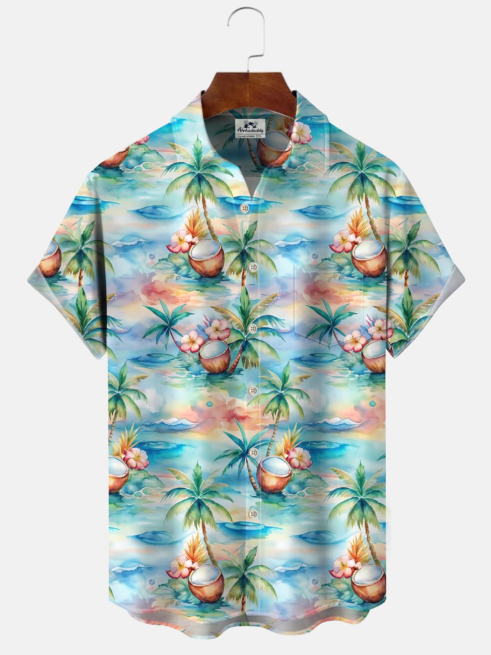 Alohadaddy Coconut Tree Button Pocket Casual Short Sleeve Shirt