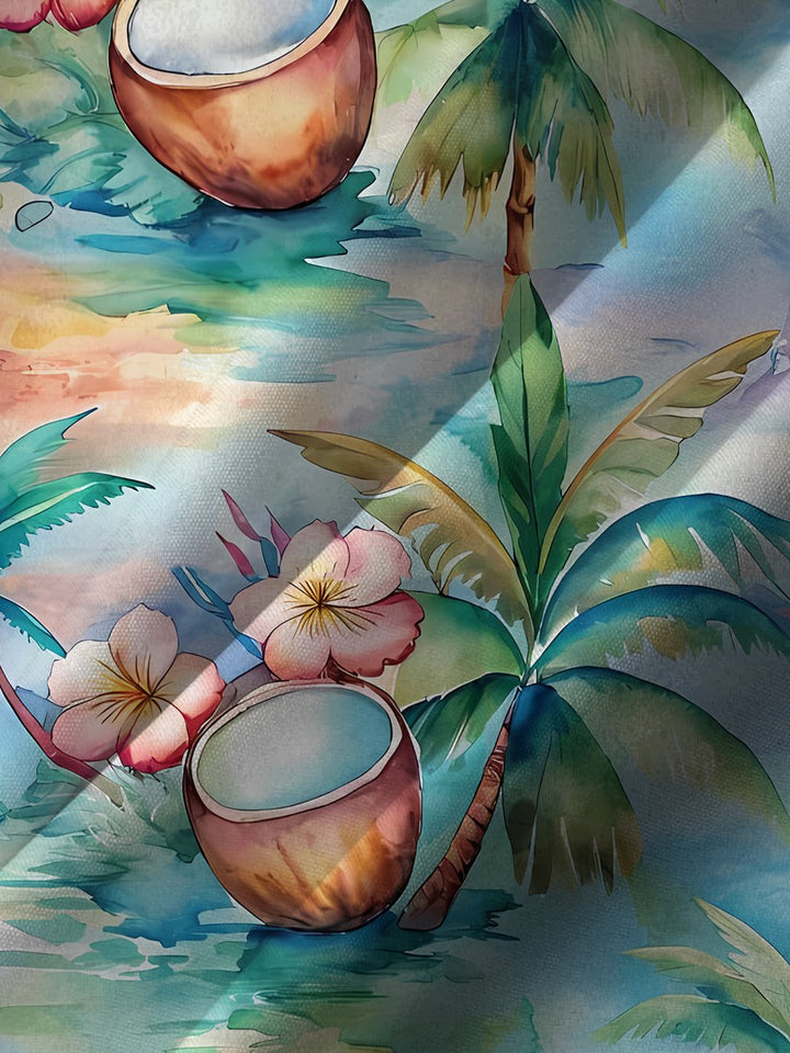 Alohadaddy Coconut Tree Button Pocket Casual Short Sleeve Shirt
