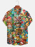 Alohadaddy Mask Tiki Button Pocket Casual Short Sleeve Shirt