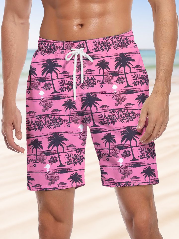 Alohadaddy Coconut Tree Beach Vacation Drawstring Pocket Casual Shorts