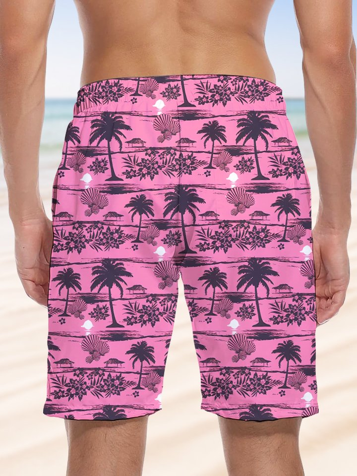 Alohadaddy Coconut Tree Beach Vacation Drawstring Pocket Casual Shorts