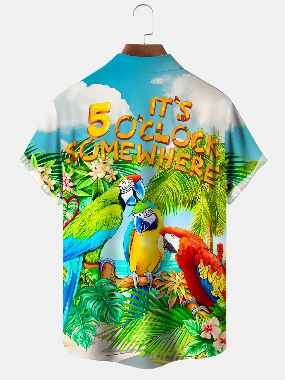 Alohadaddy Beach Parrot Coconut Tree Button Pocket Casual Short Sleeve Shirt