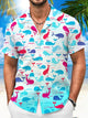 Alohadaddy Gradient Ocean Whale Button Pocket Casual Short Sleeve Shirt