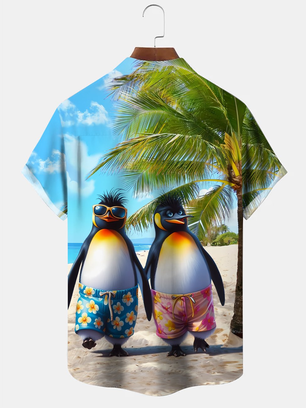 Alohadaddy Beach Coconut Tree Penguin Button Pocket Casual Short Sleeve Shirt