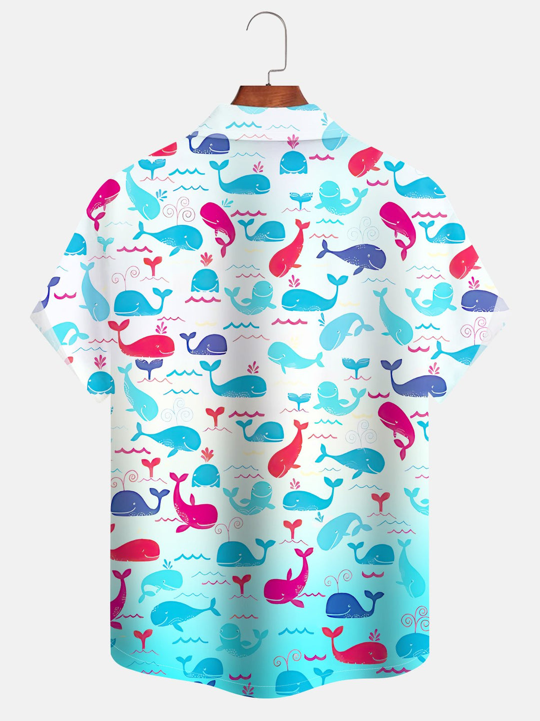 Alohadaddy Gradient Ocean Whale Button Pocket Casual Short Sleeve Shirt