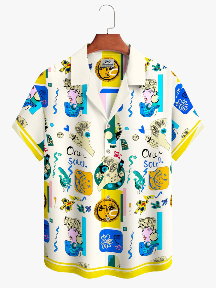 Alohadaddy Art Abstract Art Button Pocket Casual Short Sleeve Shirt