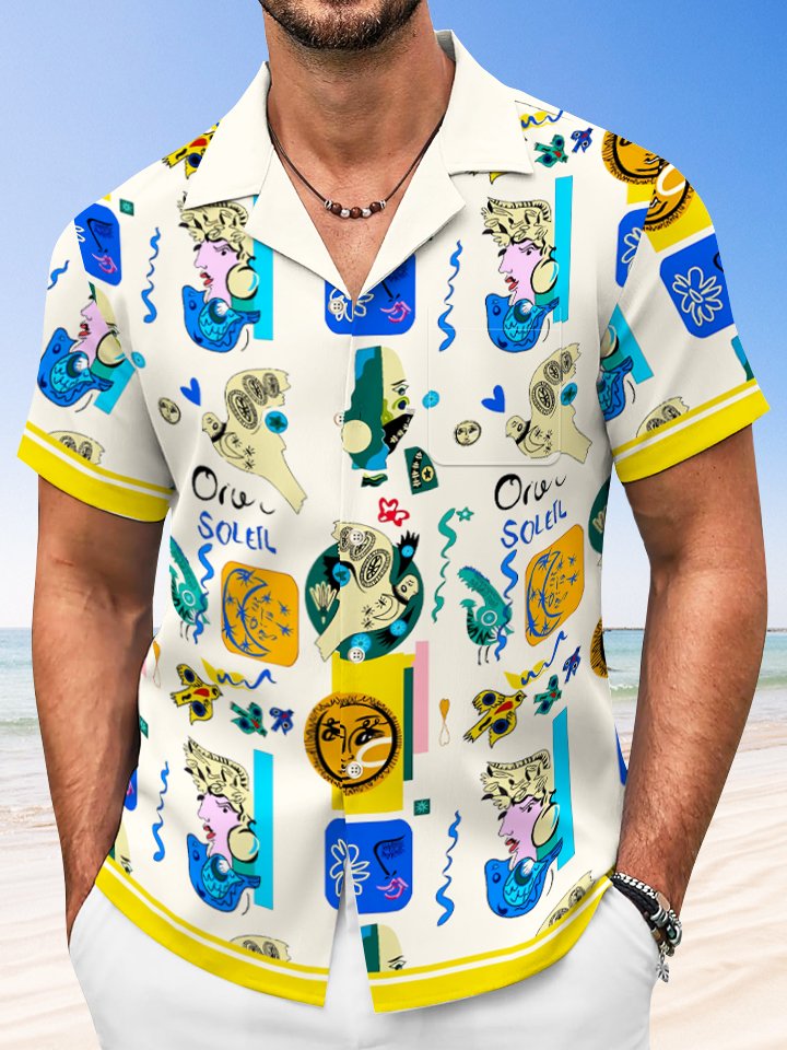 Alohadaddy Art Abstract Art Button Pocket Casual Short Sleeve Shirt