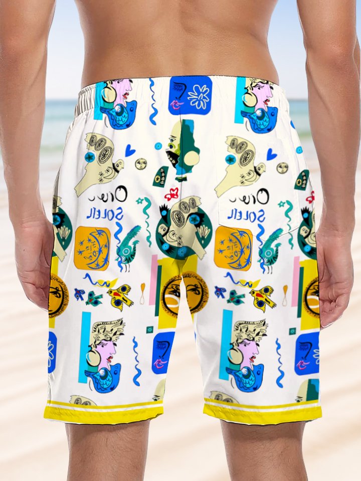 Alohadaddy Coconut Tree Art Drawstring Pocket Casual Beach Shorts