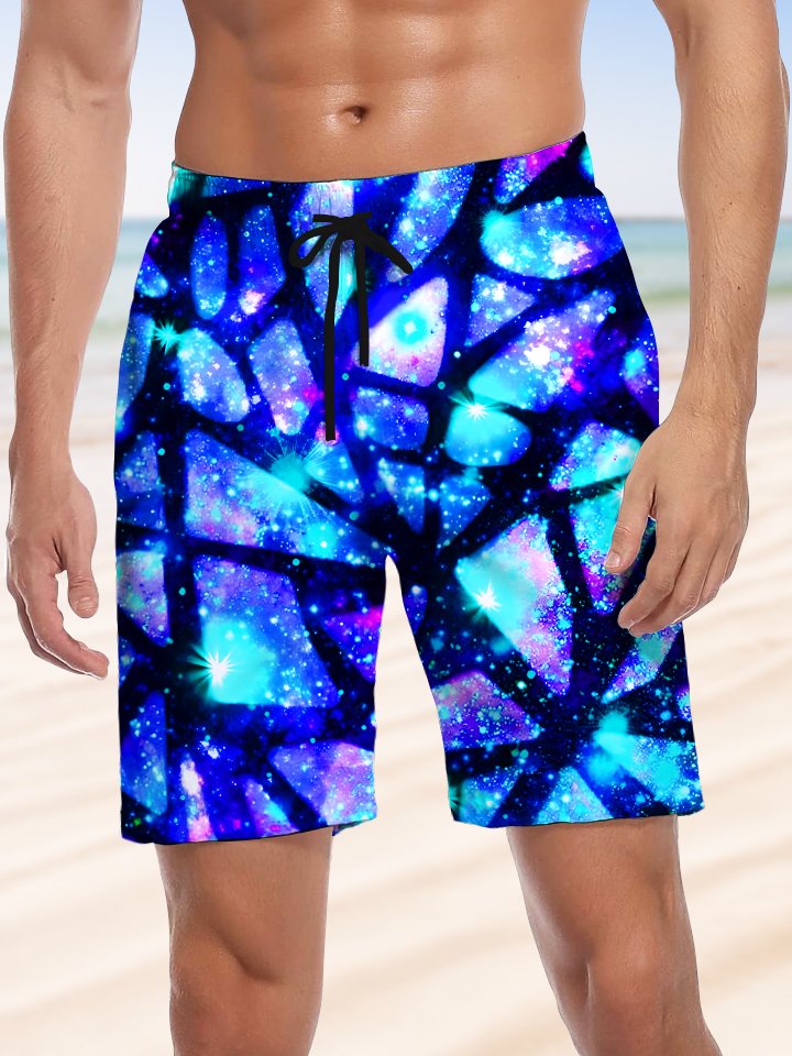 Alohadaddy Fluorescent Geometric Drawstring Casual Beach Shorts