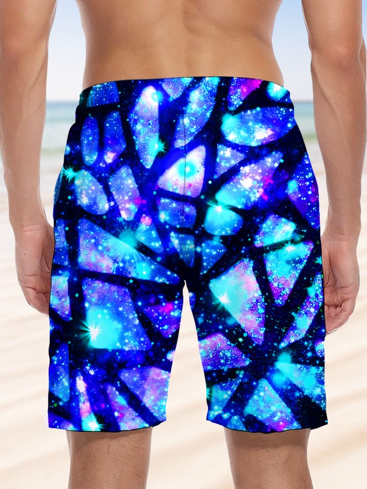 Alohadaddy Fluorescent Geometric Drawstring Casual Beach Shorts