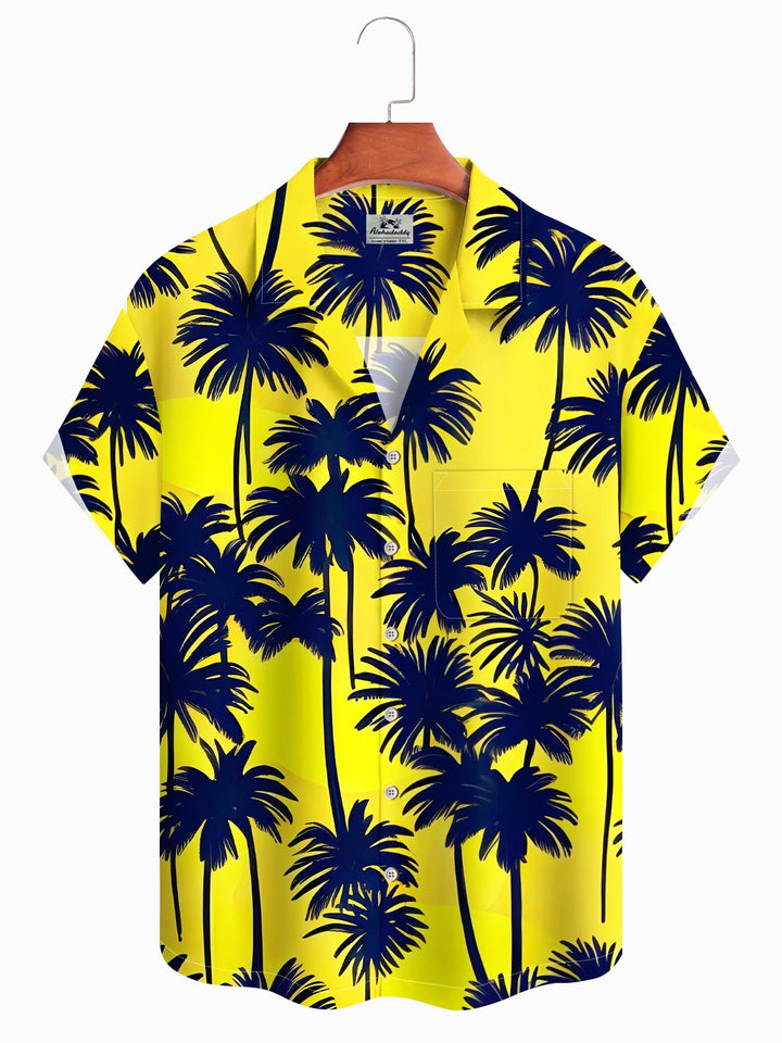Alohadaddy Coconut Tree Button Pocket Casual Short Sleeve Shirt