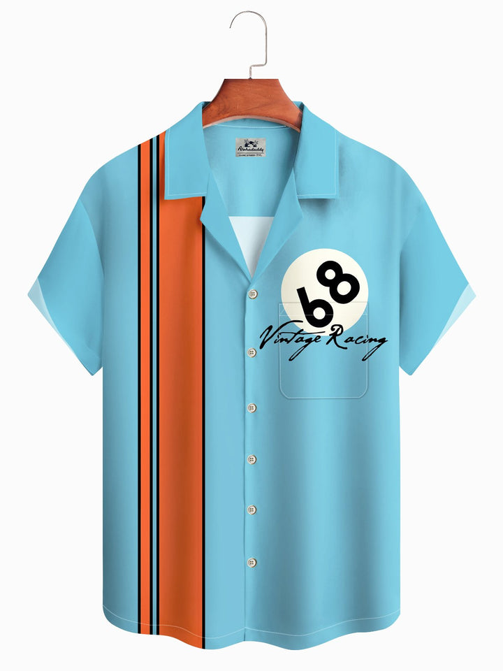 Alohadaddy Number Casual Geometric Stripes Button Pocket Casual Short Sleeve Shirt