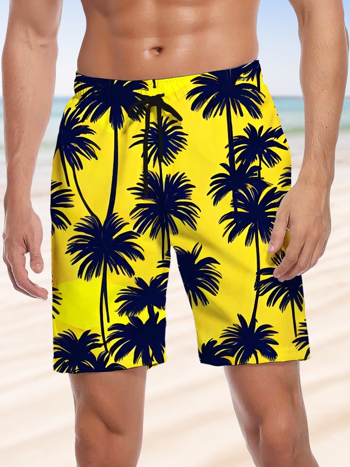 Alohadaddy Coconut Tree Drawstring Pocket Casual Beach Shorts