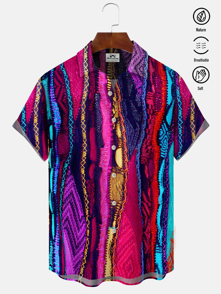Alohadaddy Contrast Color Cotton And Linen Fabric Texture Buttons Pockets Casual Short Sleeves Holiday Shirt