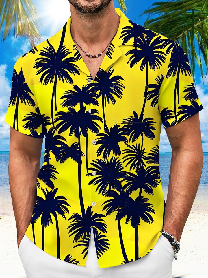 Alohadaddy Coconut Tree Button Pocket Casual Short Sleeve Shirt
