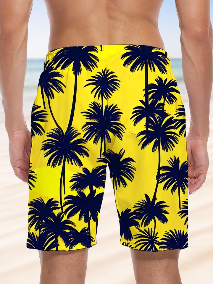 Alohadaddy Coconut Tree Drawstring Pocket Casual Beach Shorts