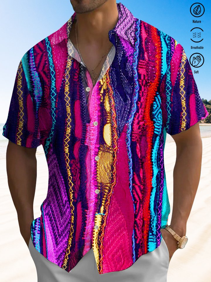 Alohadaddy Contrast Color Cotton And Linen Fabric Texture Buttons Pockets Casual Short Sleeves Holiday Shirt