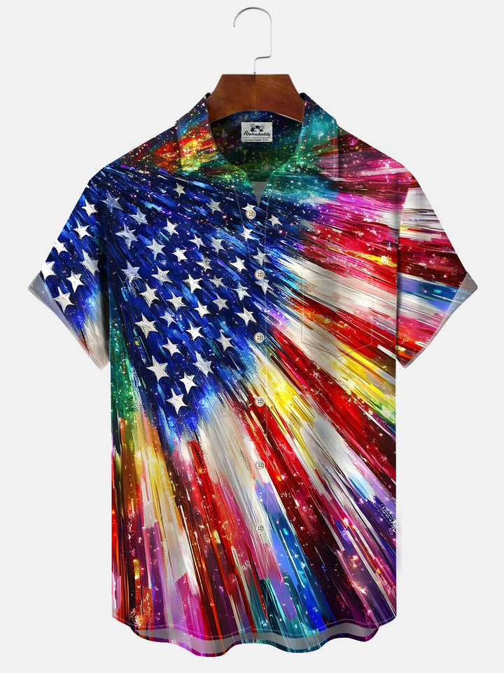 Alohadaddy Flag Button Pocket Casual Short Sleeve Shirt