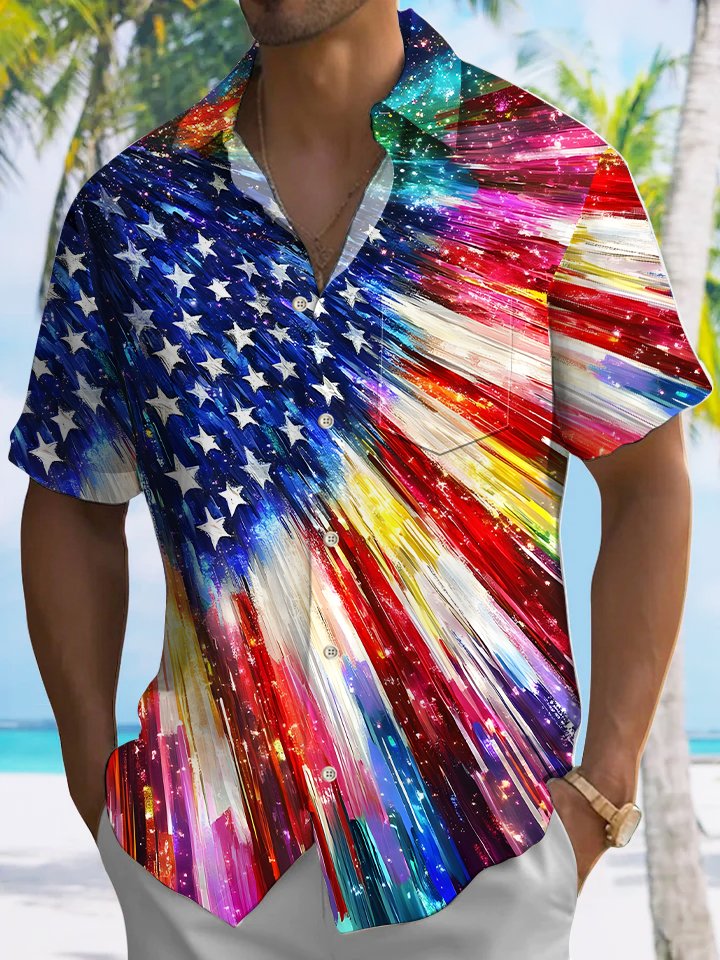 Alohadaddy Flag Button Pocket Casual Short Sleeve Shirt