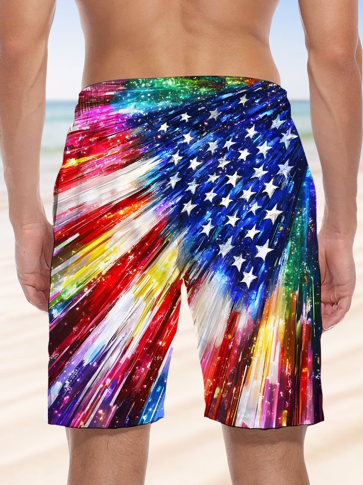 Alohadaddy Flag Drawstring Pocket Casual Beach Shorts