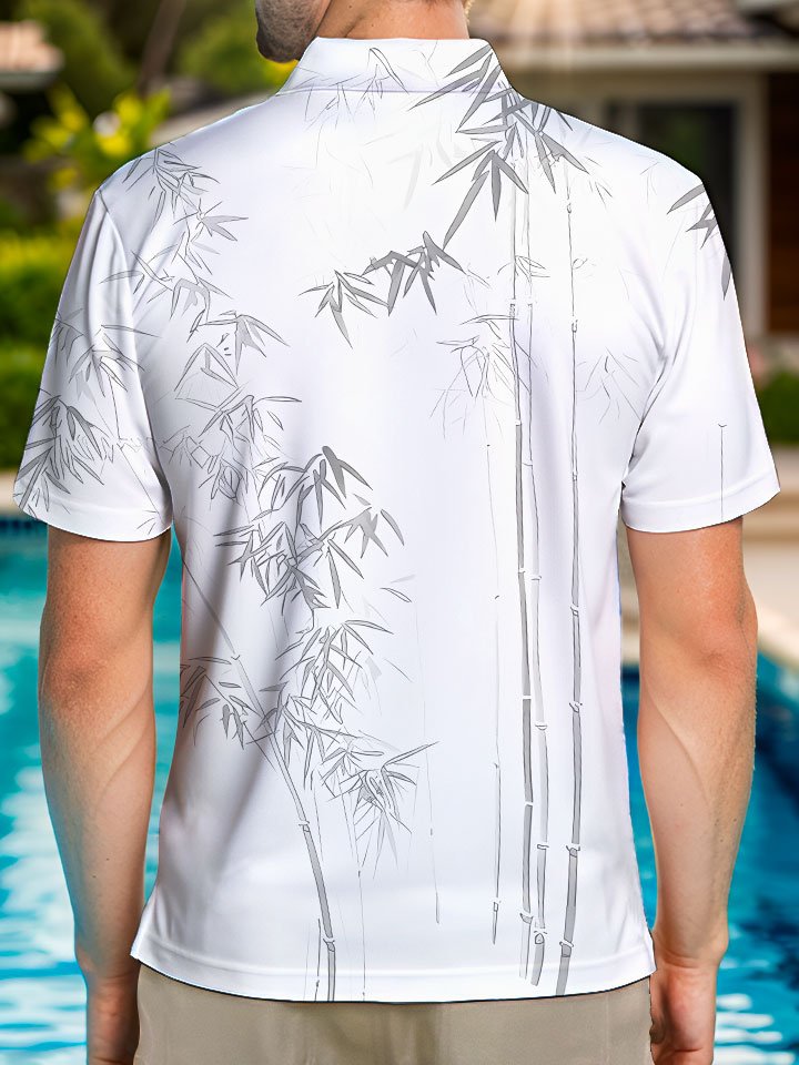 Alohadaddy Plant Bamboo Buttons Casual Short Sleeve Polo Shirt