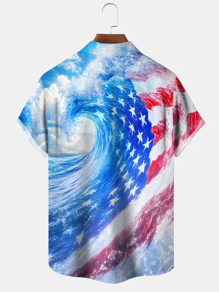 Alohadaddy Wave Flag Button Pocket Casual Short Sleeve Shirt