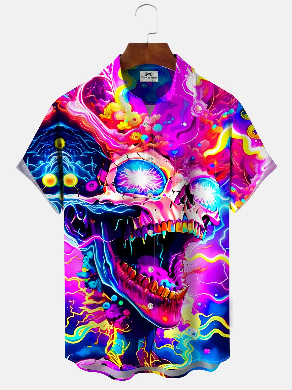 Alohadaddy Skull Fluorescent Button Pocket Casual Short Sleeve Shirt