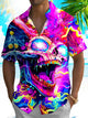 Alohadaddy Skull Fluorescent Button Pocket Casual Short Sleeve Shirt