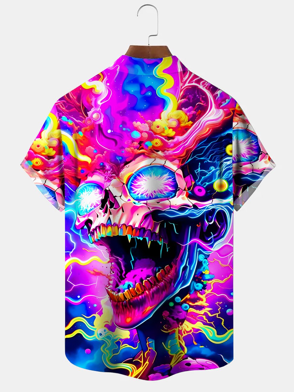 Alohadaddy Skull Fluorescent Button Pocket Casual Short Sleeve Shirt