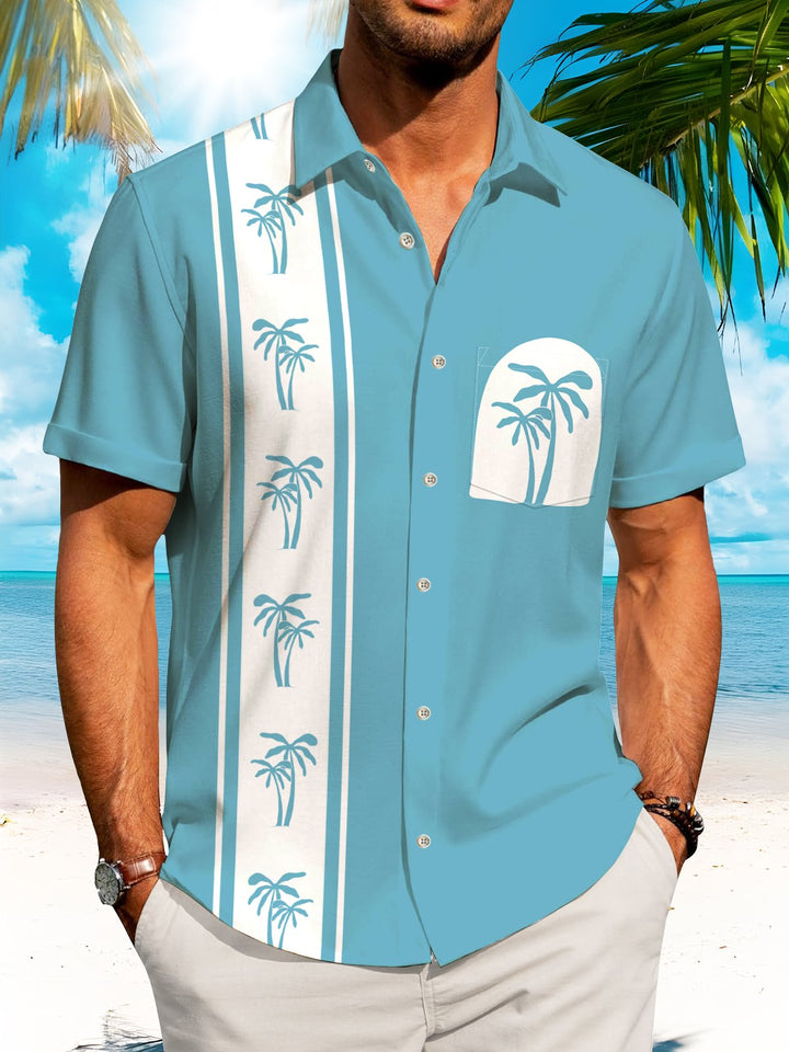 Alohadaddy Coconut Tree Button Pocket Casual Short Sleeve Shirt