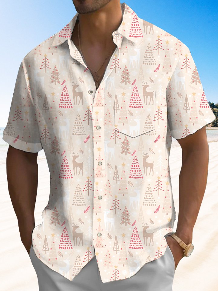 Alohadaddy Christmas Gift Button Pocket Casual Short Sleeve Shirt