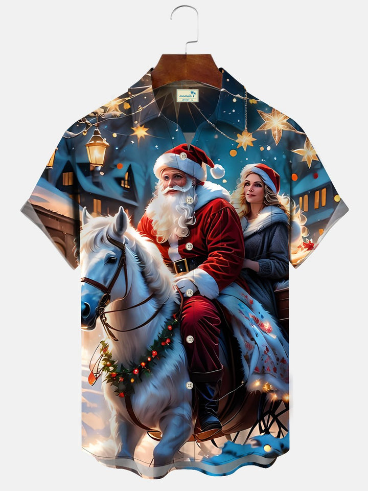 Alohadaddy Christmas Button Pocket Casual Short Sleeve Shirt