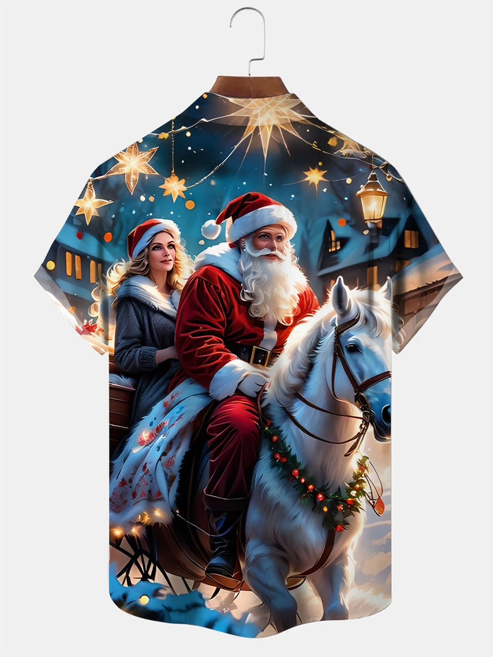 Alohadaddy Christmas Button Pocket Casual Short Sleeve Shirt