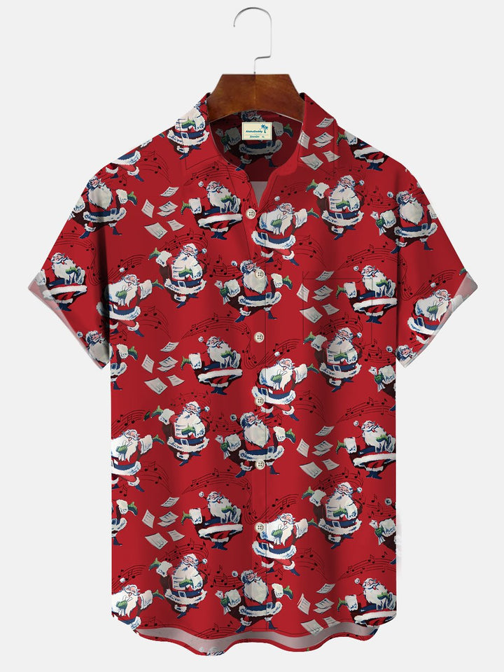 Alohadaddy Christmas Santa Claus Holiday Button Pocket Casual Short Sleeve Shirt