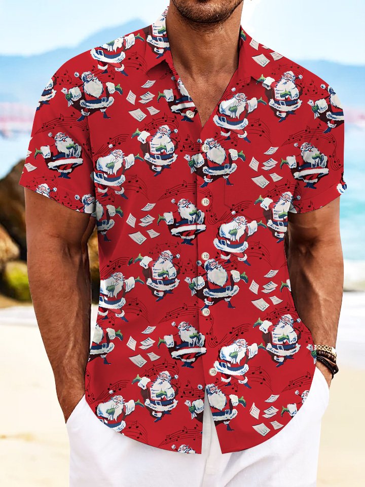 Alohadaddy Christmas Santa Claus Holiday Button Pocket Casual Short Sleeve Shirt