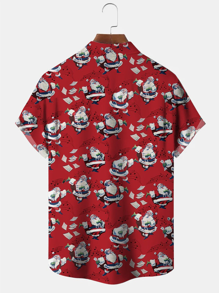 Alohadaddy Christmas Santa Claus Holiday Button Pocket Casual Short Sleeve Shirt