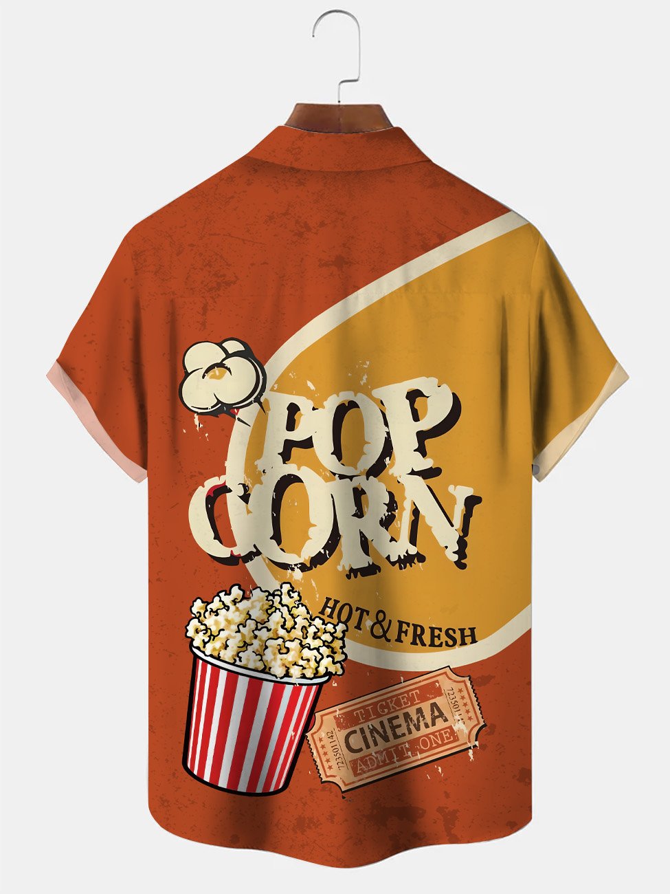 Camisa informal de manga corta con bolsillo y botones de película antigua con diseño retro de palomitas de maíz de Alohadaddy
