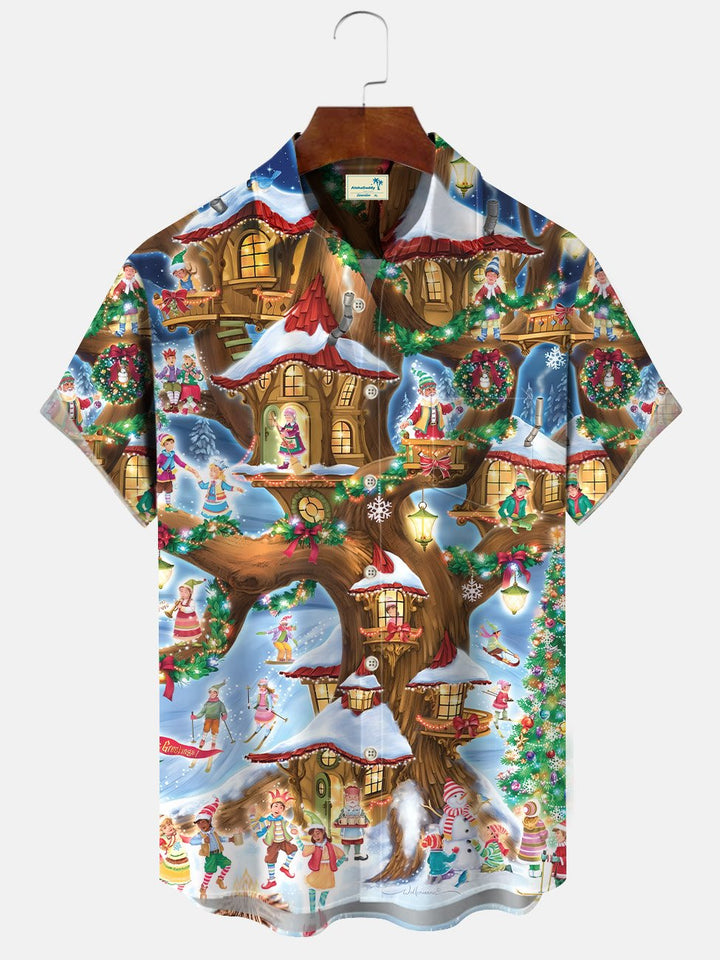 Alohadaddy Christmas Christmas Tree Button Pocket Casual Short Sleeve Shirt