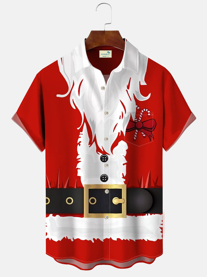 Chemise décontractée à manches courtes avec poche boutonnée et motif Père Noël de Alohadaddy