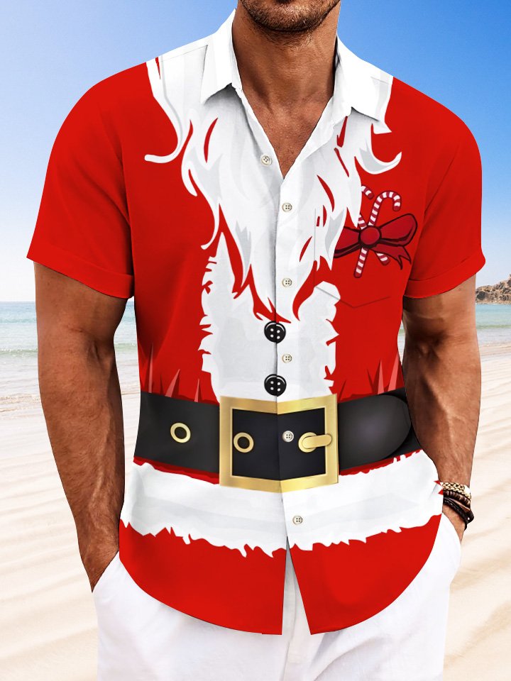 Chemise décontractée à manches courtes avec poche boutonnée et motif Père Noël de Alohadaddy