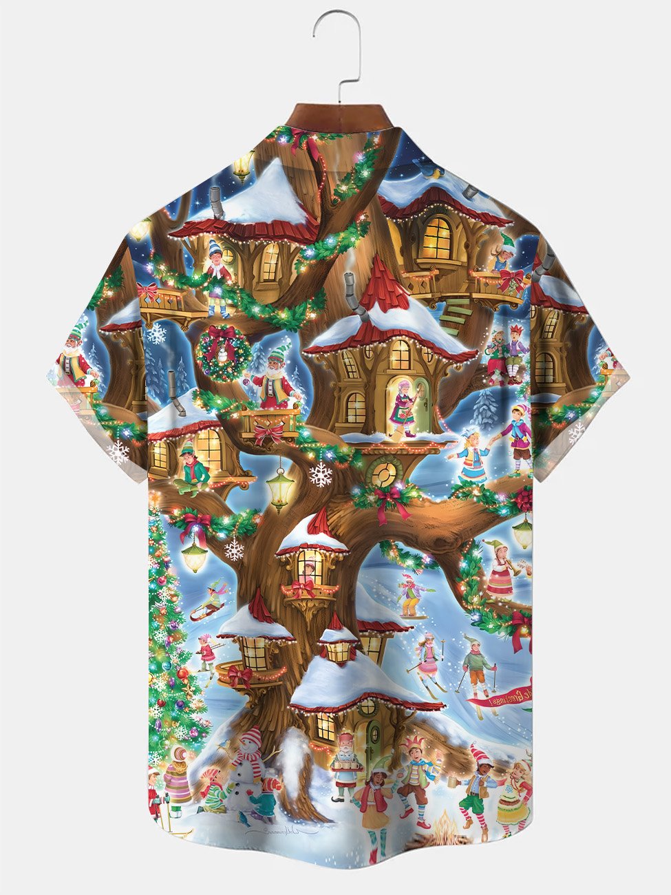 Alohadaddy Christmas Christmas Tree Button Pocket Casual Short Sleeve Shirt