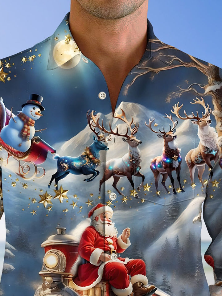 Camisa informal de manga larga con bolsillo abotonado y diseño de Papá Noel y elfo navideño de Alohadaddy