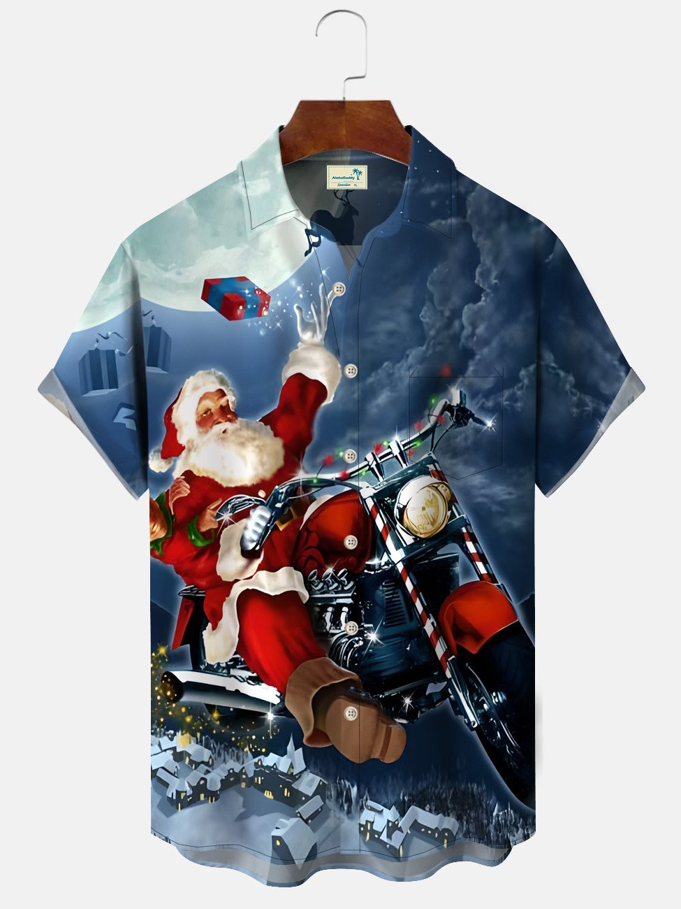 Alohadaddy Christmas Motorcycle Button Pocket Casual Short Sleeve Shirt